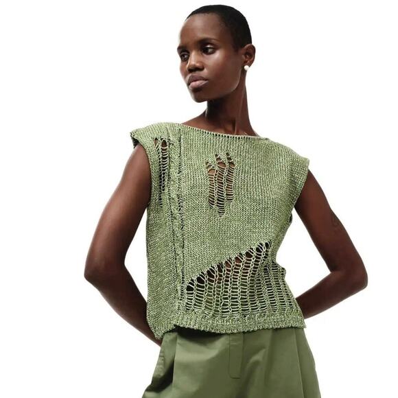 IOANNA KOURBELA Pullover Sweater Vest Knit Destroyed Holes Designer Small Top - Picture 1 of 5